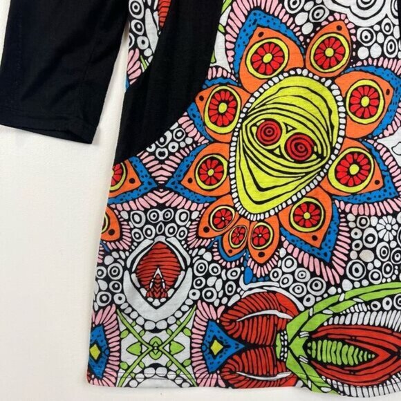 Oze Women’s Medium Psychedelic Bohemian Art to Wear Mini 3/4 Sleeve Dress Black - Picture 13 of 14